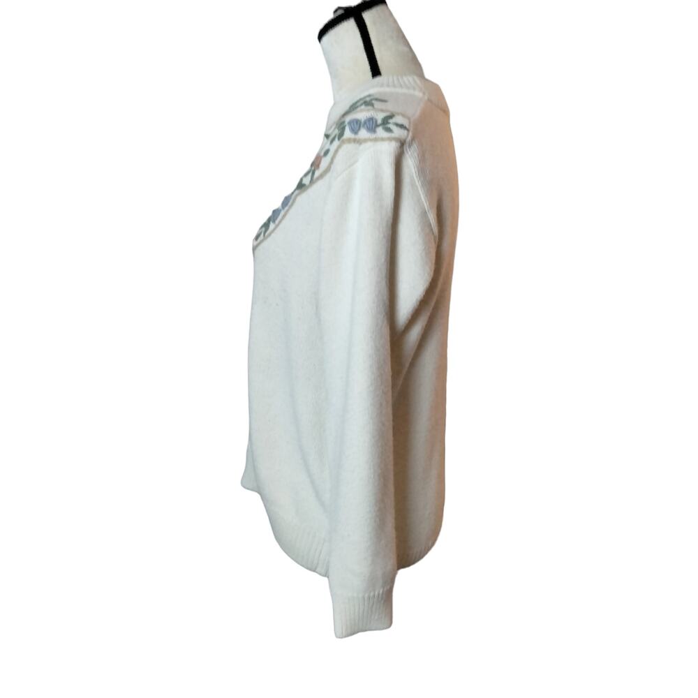 Vintage Alfred Dunner Women Sz M Petite Intricate Cream Rose Embroidered Sweater - Picture 6 of 6